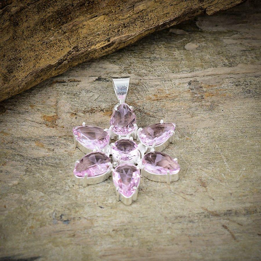 Pink Kunzite Gemstone Handmade 925 Sterling Silver Jewelry Pendant 1.77" M-83