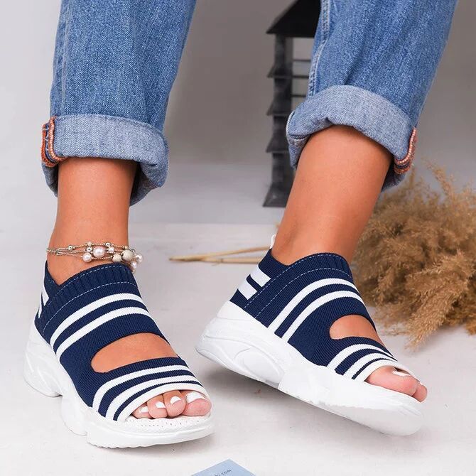 Fashion Women Sandals Summer Female Shoes High Heels Platform Flats Peep Toe Knitting Slip on Casual Fashion Comfortable Beach Party