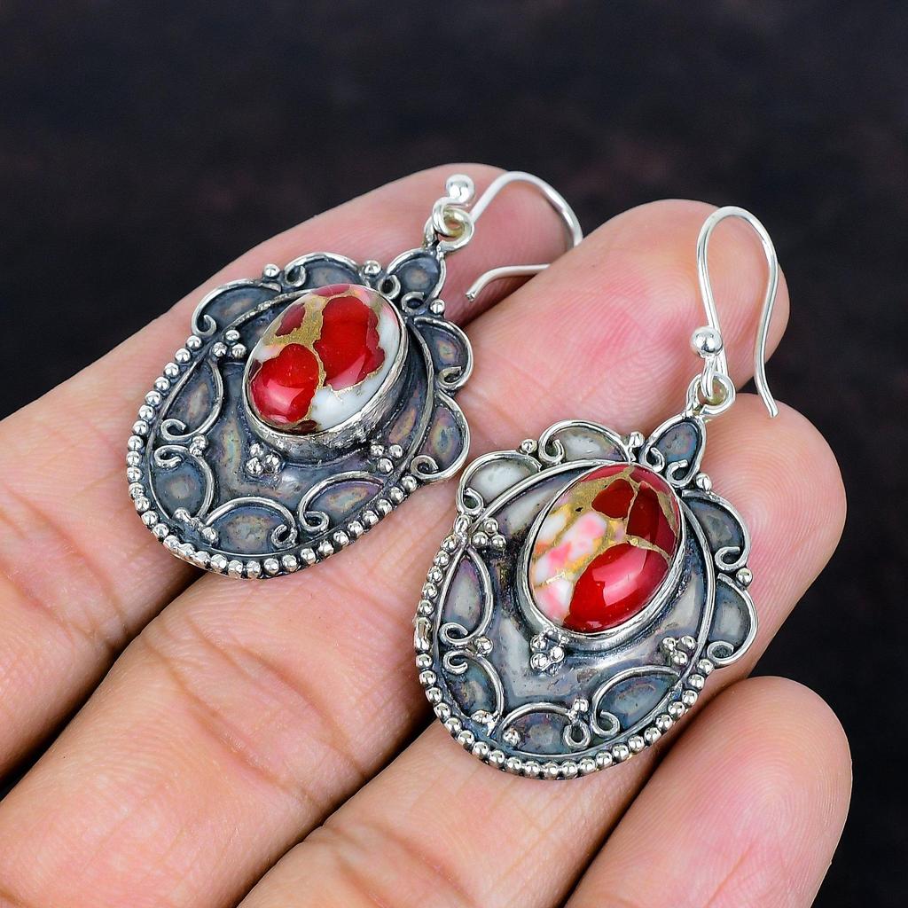 Kingman Red Mohave Copper Turquoise Earring Vintage Earrings Awesome Gemstone Jewelry 925 Sterling Silver Earring Handmade Jewelry for Gifts