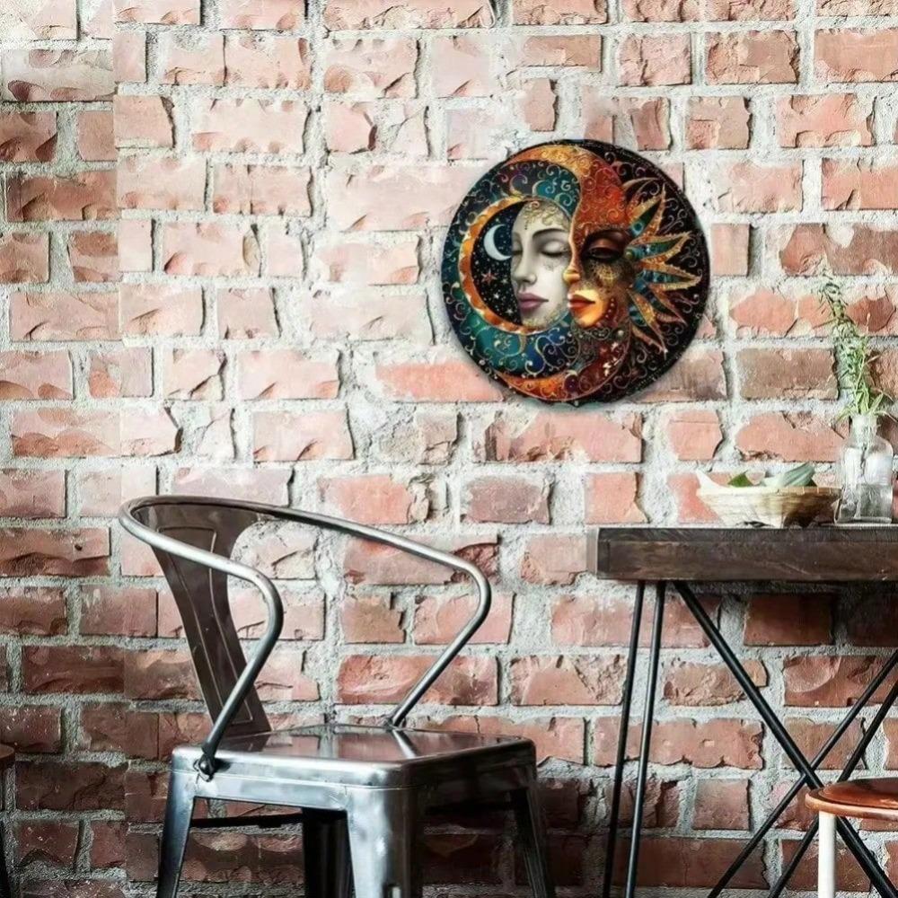 Vintage Sun Moon Metal Wall Art, Rustic Celestial Decor with Stars Birds for Farmhouse Living Room Bedroom Bathroom Kitchen Home Decoration