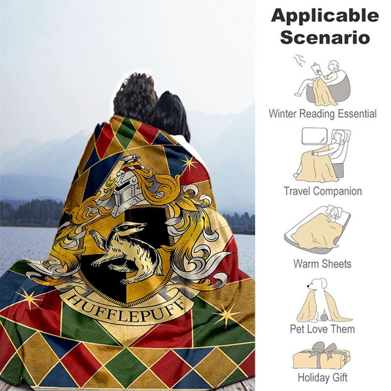 1pc Hufflepuff Crest Cartoon Blanket,Portable Throw for Travel & Camping, All Season Cozy Blanket,Ideal Gift