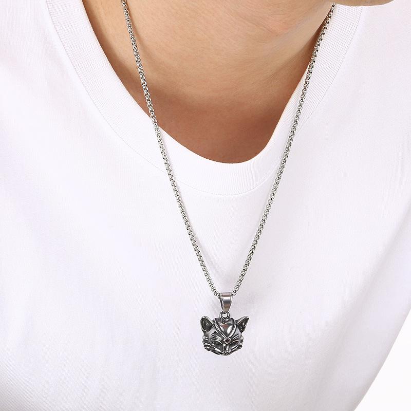 Vintage Turquoise Pentagram Satan Ram Accessories, Viking Bear Claw Cat'S Eye Stone Wolf Head Titanium Steel Men'S Pendant