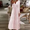 Damen-Herbstkleid, V-Ausschnitt, langärmelig, hohl, einfarbig, locker, knöchellang, weich, atmungsaktiv, Dating, Einkaufen, Frühling, Maxikleid