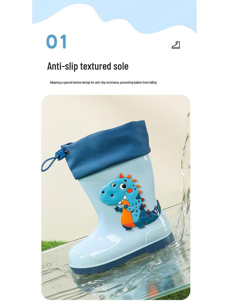 Kinder Cartoon Regenstiefel, Rutschfest mit elastischer Öffnung und weicher Samtsohle für ältere Kinder