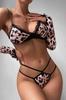Leopard Bra Panty Set with Gloves Multicolored