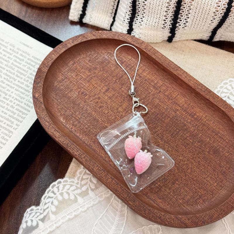 1Pcs Cute Fruit Charm Phone Accessory Attractive Strawberry Pendant Phone Adornment Keychain Accessory For Lovers