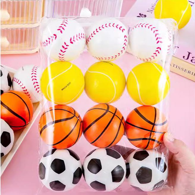

12Pcs Sports Theme Football Basketball Baseball Tennis Soft PU Bouncy Balls Toys for Kids Birthday Party Favors Pinata Fillers