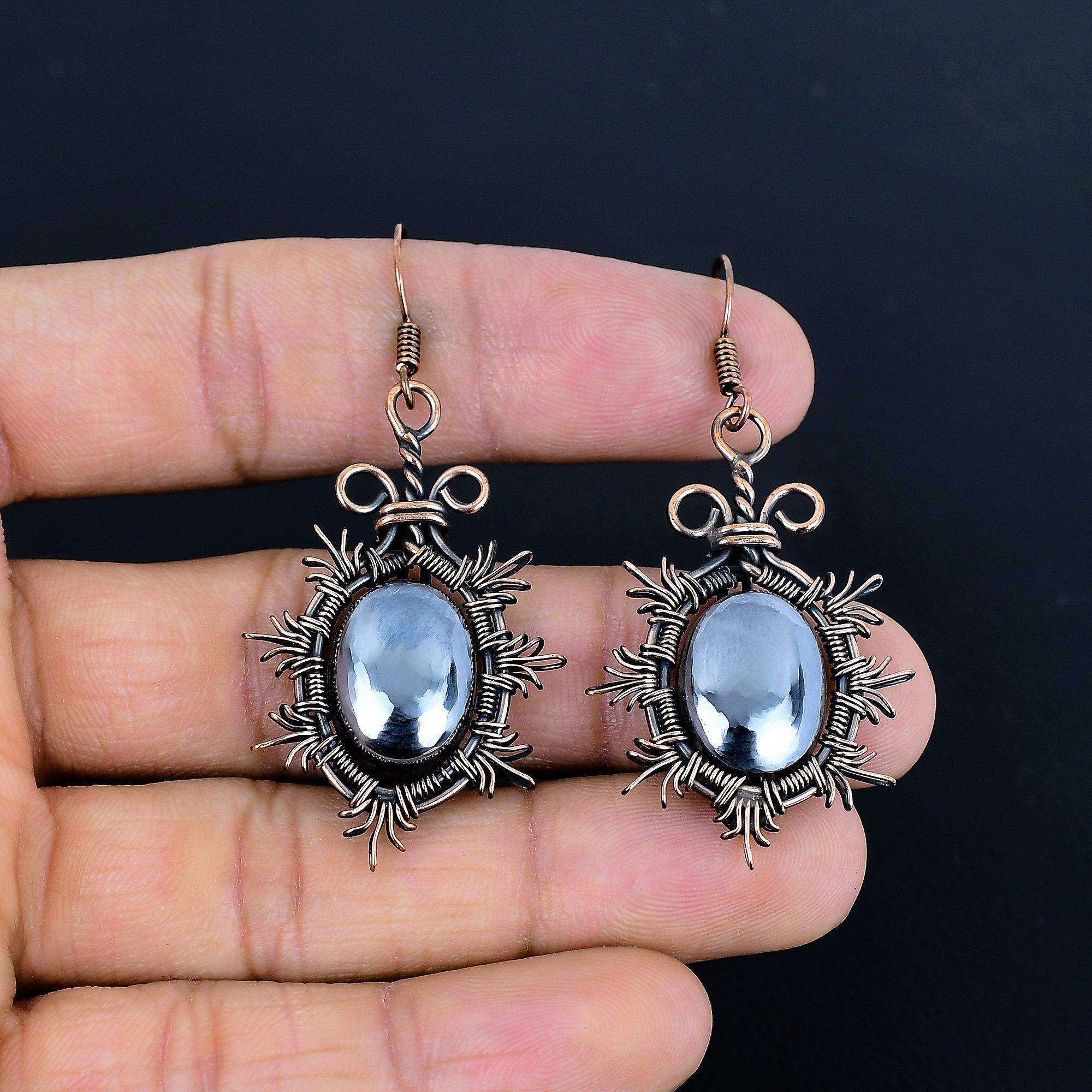 

Серьги из шунгита 999 с обмоткой из медной проволоки, Ювелирные изделия ручной работы с драгоценными камнями, Подарки для любви Новые серьги 2.36 Inches