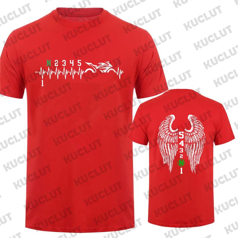 1N23456 Motorcycle Gear Biker Heartbeat Retro Printed Men's New T-shirt Fashion Casual Loose Summer Tshirts Short Sleeve T-shirt
