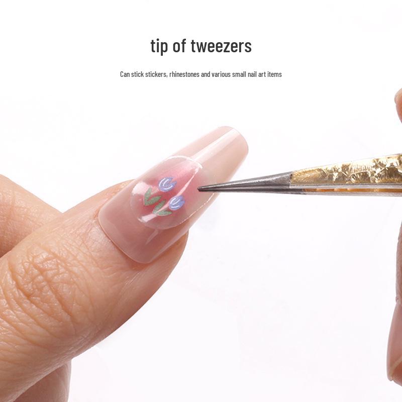 Multifunctional Double-Ended Nail Tool: Tweezers & Silicone Pressing Stick for Nail Art