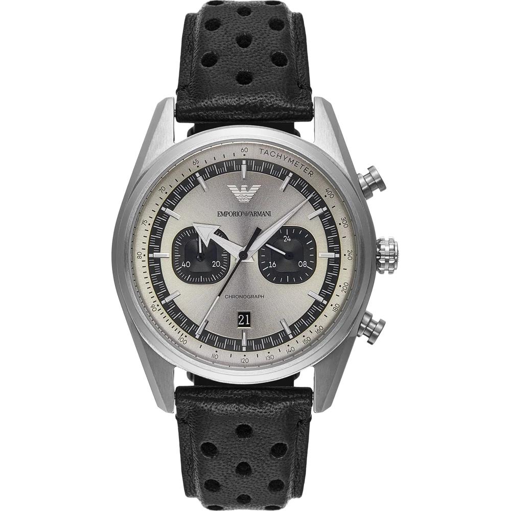 

Мужские кварцевые часы-хронограф Emporio Armani Racer Серебристый Черный Кожаный AR11677 серебряный