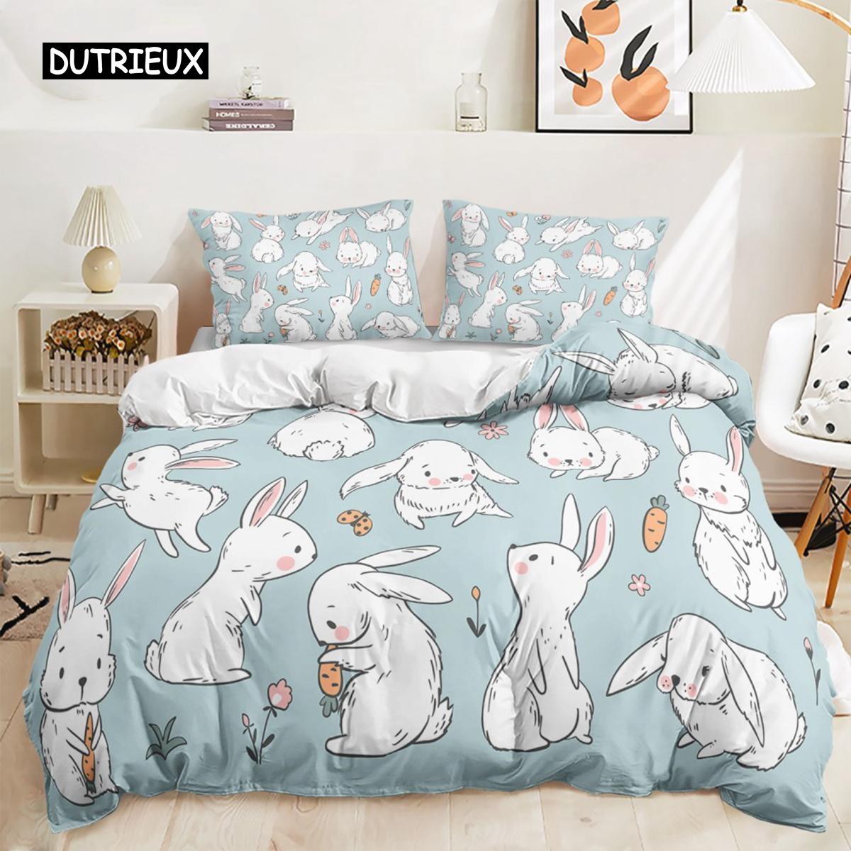 

Пододеяльник с изображением мультяшного кролика, пасхальный кролик, комплект постельного белья, милый для детей, подростков, девочек, украшение для спальни, пододеяльник, пасхальный подарок, друзья EU single(135x200cm)