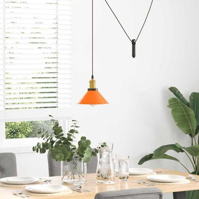 VidaXL Lampe suspendue réglable hauteur E27 orange brillant métal, éclairage suspendu, éclairage suspendu de cuisine, 4103448