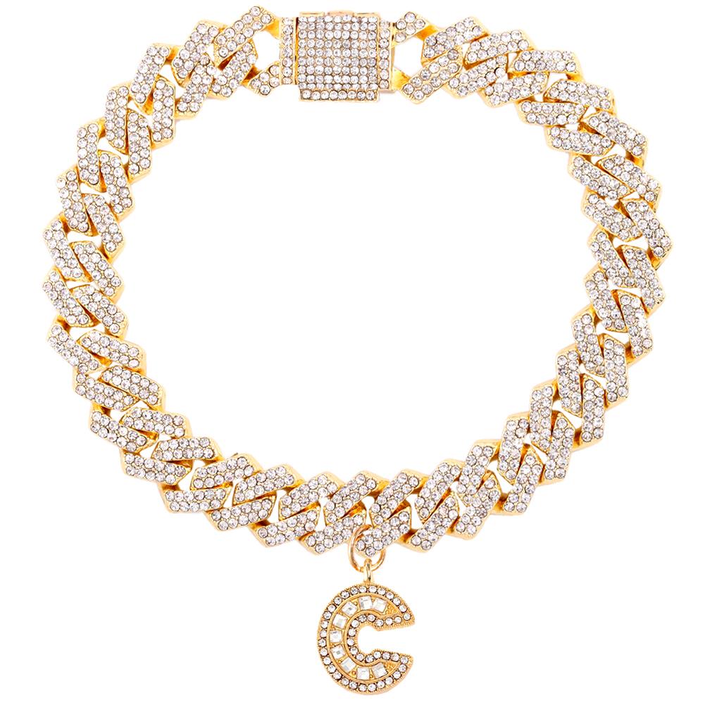 Bling Iced Out A-Z Letter Initial Cuban Link Chain Anklets For Women Hip Hop Chunky Cuban Anklet Bracelet Beach Barefoot Jewelry
