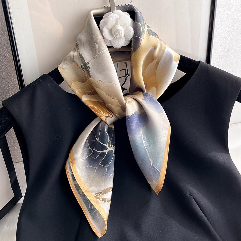 

Шарф из 100% натурального шелка, женский, с цветочным принтом, шали, платки, пашмина, шейный платок, женский хиджаб, бандана, пончо, квадратный платок Real Silk 53x53cm