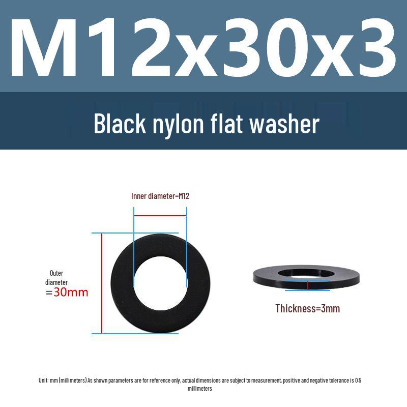 Yigu High-Temperature Insulated Black Nylon Flat Washer (M2, M3, M10, M16, M24)