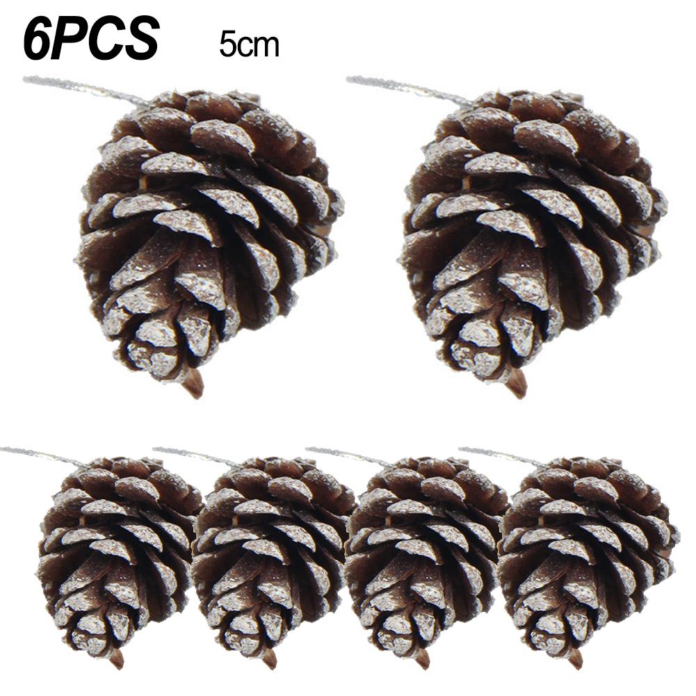 6pcs Fake Pine Cone Simulate Christmas Tree Pine Cone Artificial Pine Cone Xmas Craft Decor Xmas Tree Garden Courtyard Decor