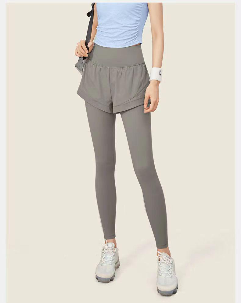 Damen High-Waist Schnelltrocknende Yoga Fitnesshose, Herbst-Winter, Fake Two-Piece Design