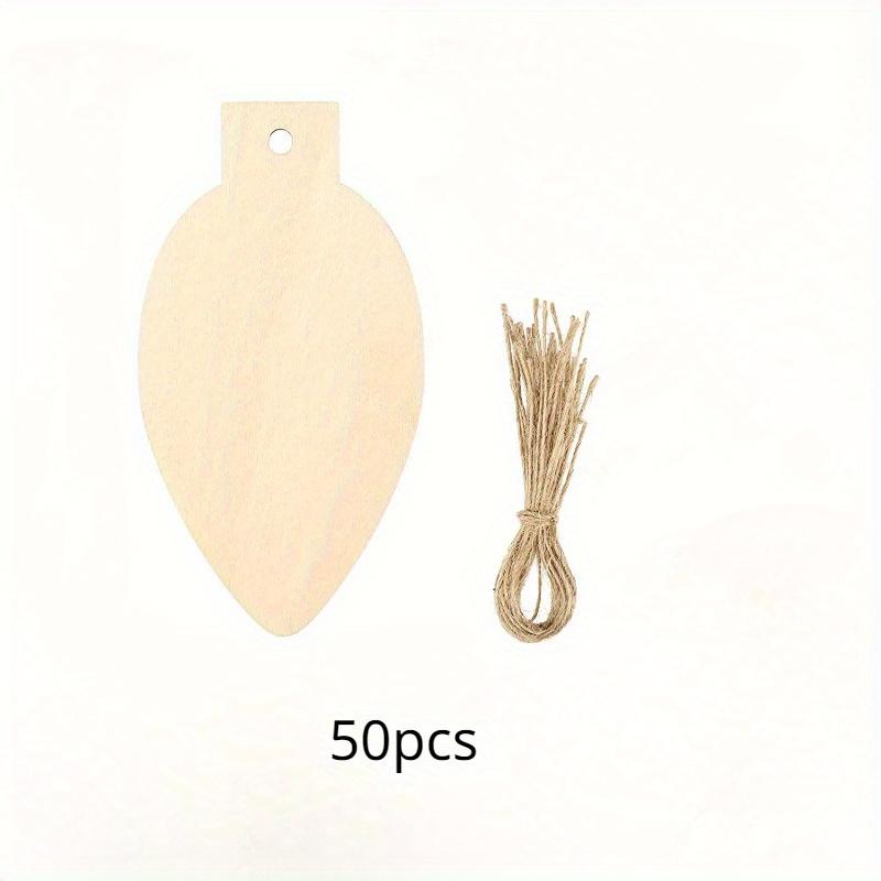 50pcs Unfinished Wooden Light Bulbs and Wooden Chips DIY Blank Christmas Wooden Hanging Decorations Hanging Ornaments for Christmas
