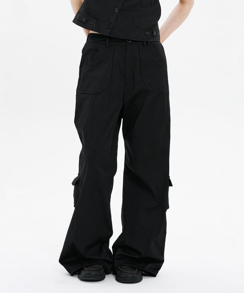 Hanahi Side Shirring Pocket Wide Pants Black