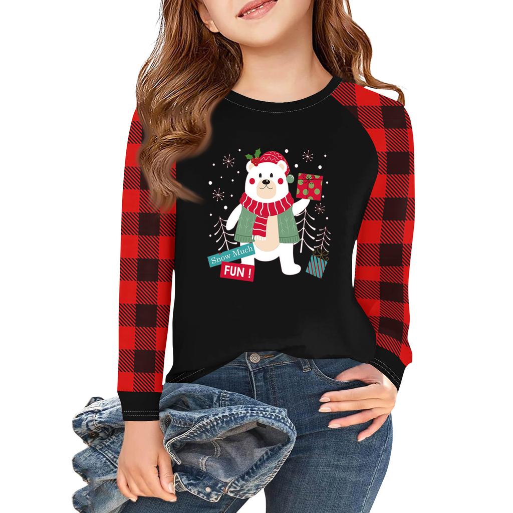 Girls Long Sleeve Christmas Day T Shirts Kids Fall Tops Crewneck Basic Tees 5-14Y