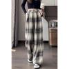 Samt Retro Wollplaid Weitbeinige Hosen für Damen mit Hoher Taille Schlank Lässig Gerade Trommel Bodenhosen