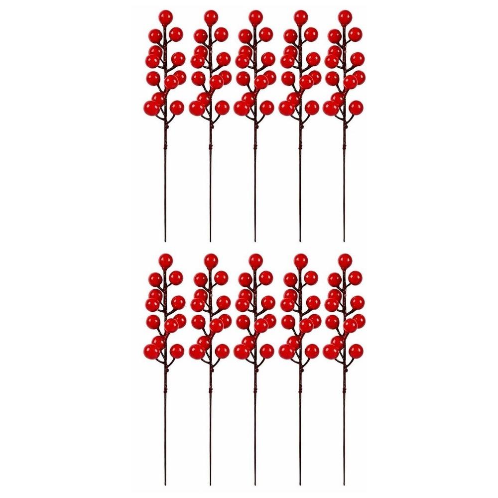 10pcs Ornaments Artificial Plants Pine Needles Red Fruits Christmas Tree Decorations New Year