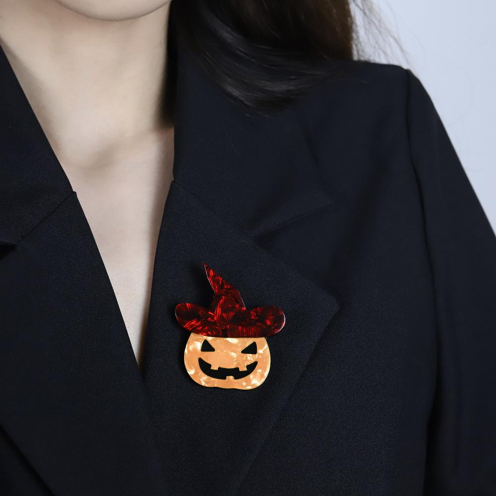 Acrylic Animal Brooch Halloween Pumpkin Head Cartoon Chest Flower Accessory