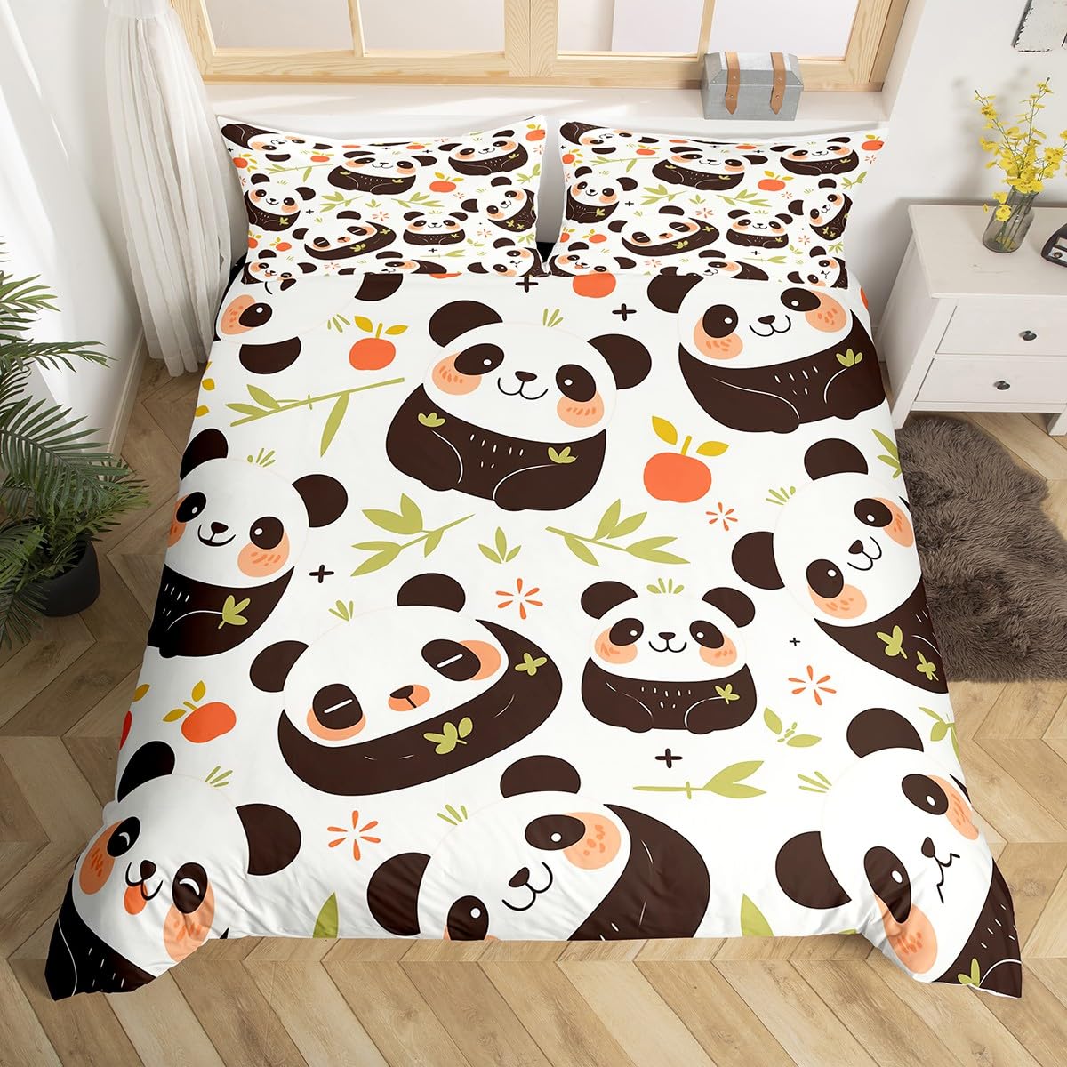 

Cartoon Panda Duvet Cover Full Queen for Boys Girls TeenKawaii Karate Pandas Print Bedding Set Cute Panda in Kimono Quilt Cover EU Single(135*200cm)3pcs