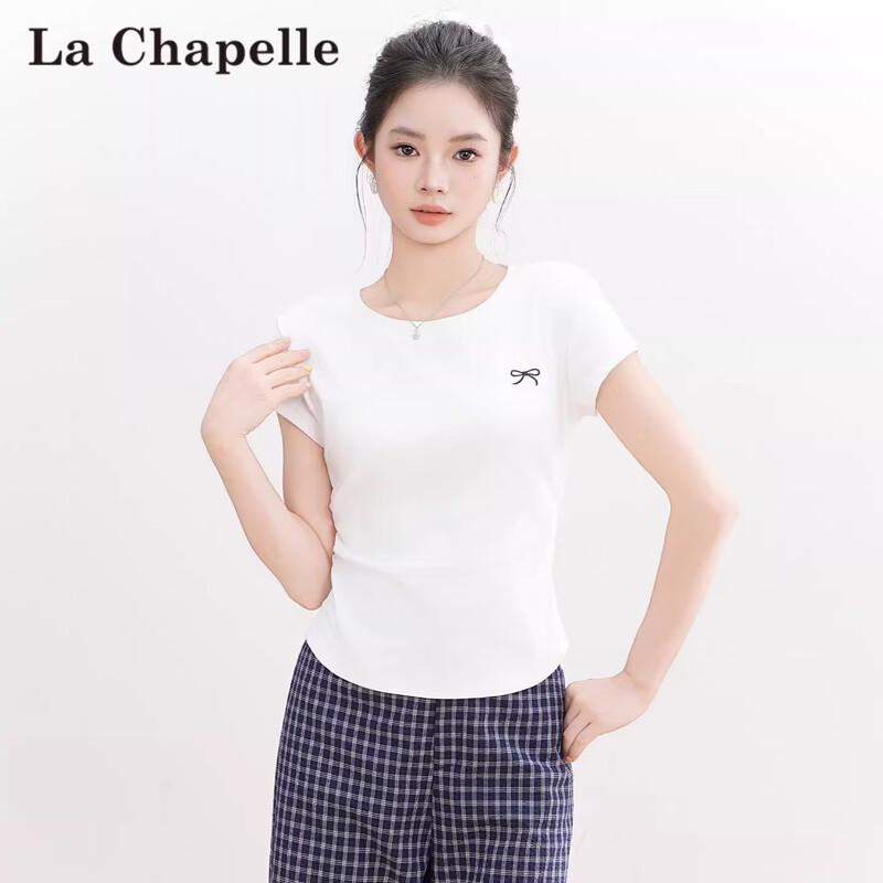 

La Chapelle Women s Pleated Bow Embroidery Short Sleeve T-Shirt L