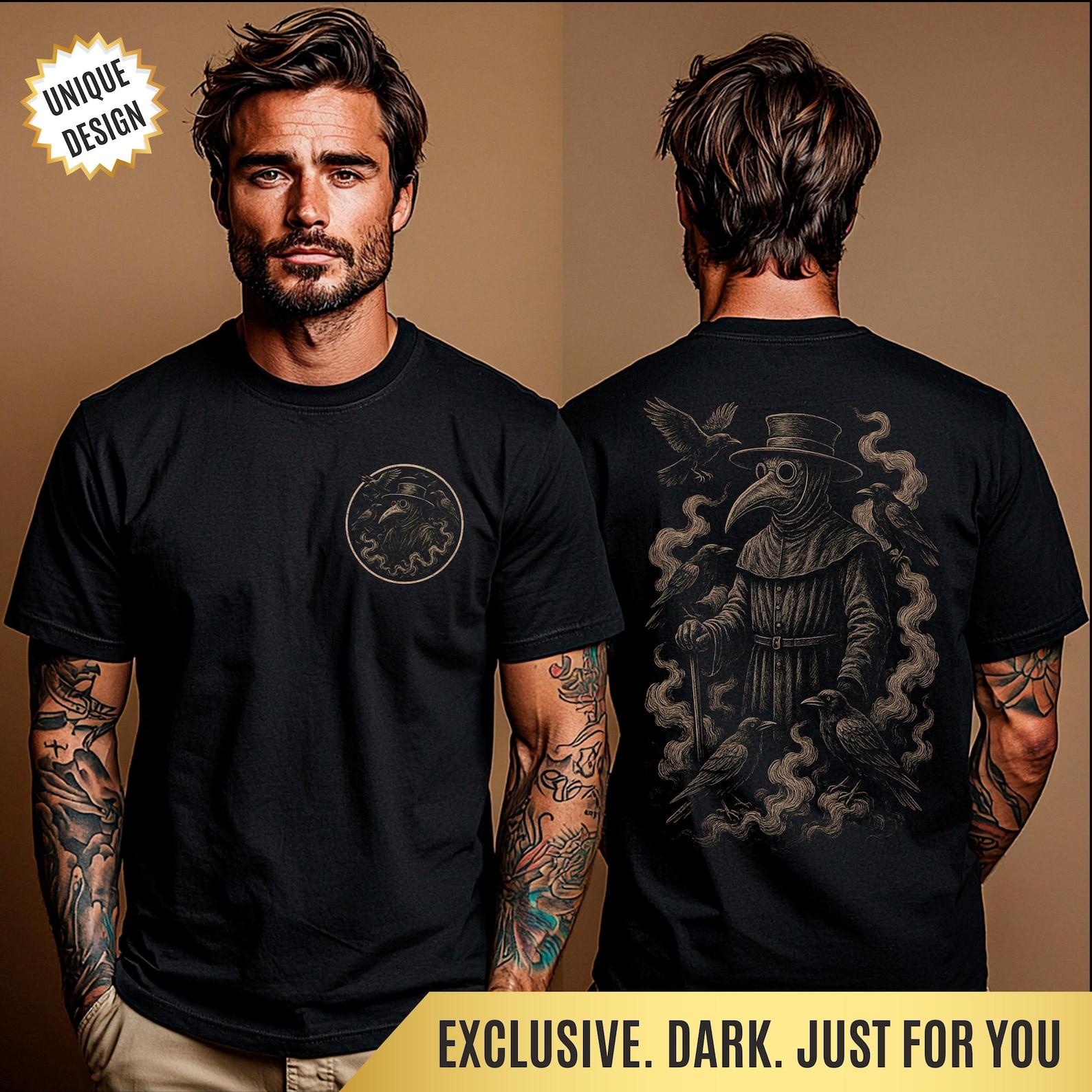 Plague Doctor T-Shirt, Gothic Black Death Crow Design | Vintage Occult Steampunk Shirt | Gift for Horror & Dark History Lover, Dark Academia XL