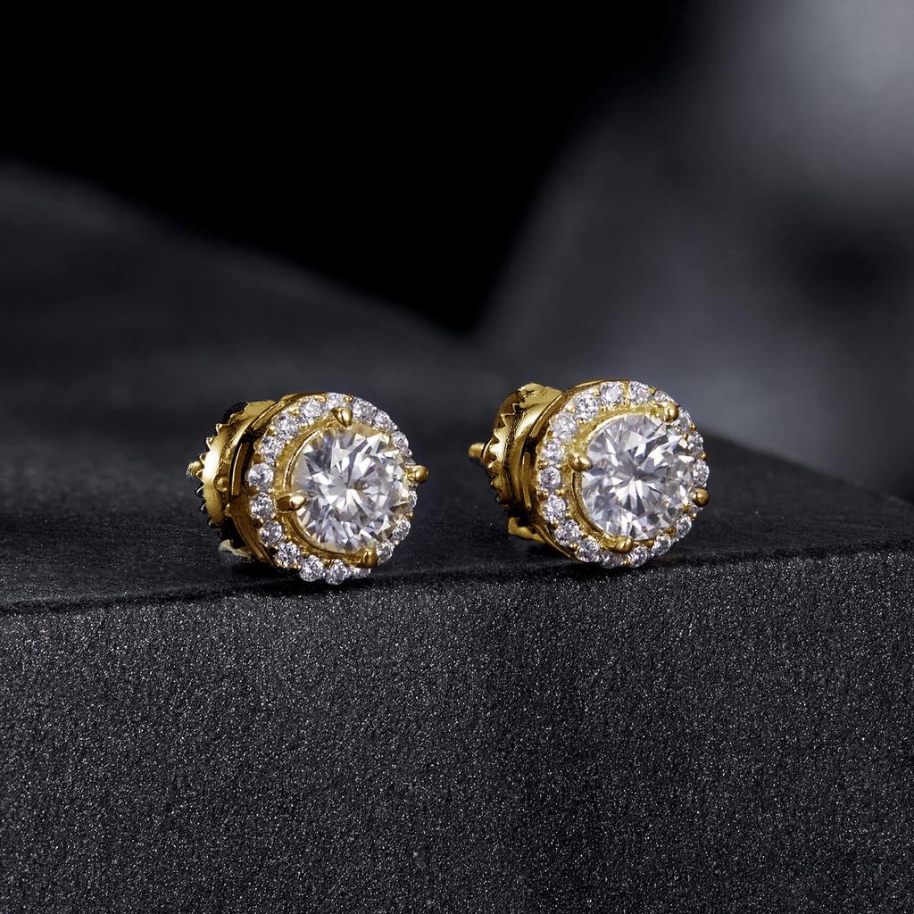 Silver Gold-plated Moissanity Earrings, 0.5 Ct, 925 Silver Studs