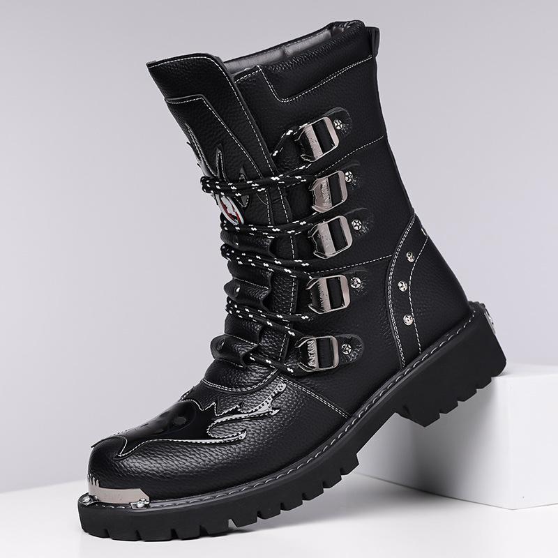 High-top British-style Black Work Boots Men Autumn Winter New Designer Platform Shoes Male Motorcycle Riding Leather Boots Man
