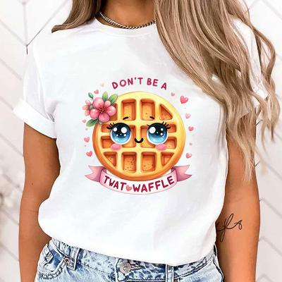 Nueva Camiseta Divertida con Estampado 3D de Gofre para Mujer Verano Casual Linda Camiseta Gráfica para Mujer Manga Corta Cuello Redondo
