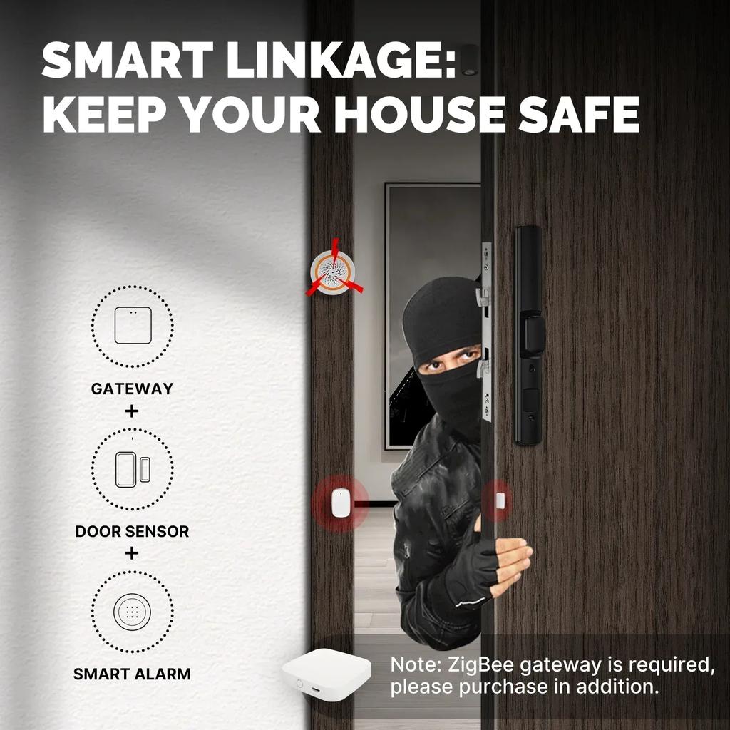 Tuya ZigBee Smart Window Door Gate Sensor Detector, Smart Home Security Alarm System Smart Life Tuya App Wireless Remote Control