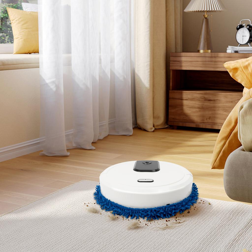 Automatic Mopping Machine, Dual Wet and Dry Round Floor Cleaner with USB Charging, 5W Efficient Cleaning, White ABS Design