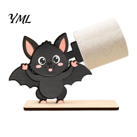 Funny Cartoon Skeleton Decor 2Pcs Halloween Paper Towel Holder, Animal Tabletop Roll Dispenser, Wooden Werewolf Decoration Tissue Stand for
