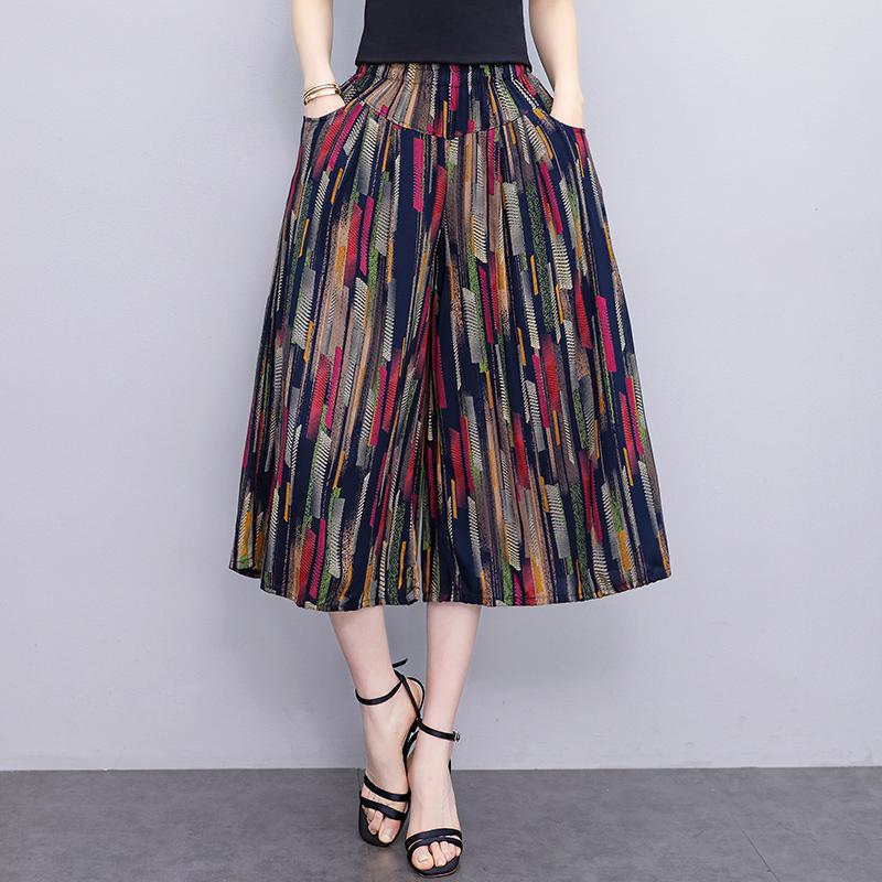 Summer Elastic Waist Print Wide Leg Pants for Women  Loose Vintage High Waist Oversize Pants