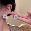 White texture five-petal flower stud earrings women's versatile niche design earrings simple temperament fashion earrings