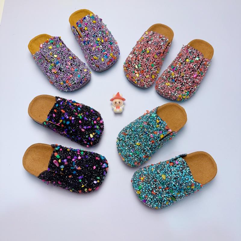 Baotou Rhinestone Thick Sole Non-slip Slip-on Children's Half Slippers for Autumn and Summer