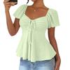 2026 Summer European & American V-Neck Drawstring Short-Sleeve Plain T-shirt for Women