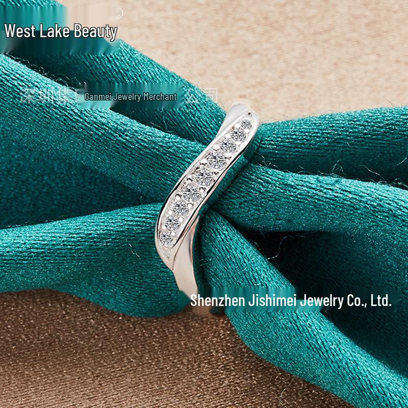 Silver Geometric Twisted Zircon Ring - Women's Classic Fashion Jewelry