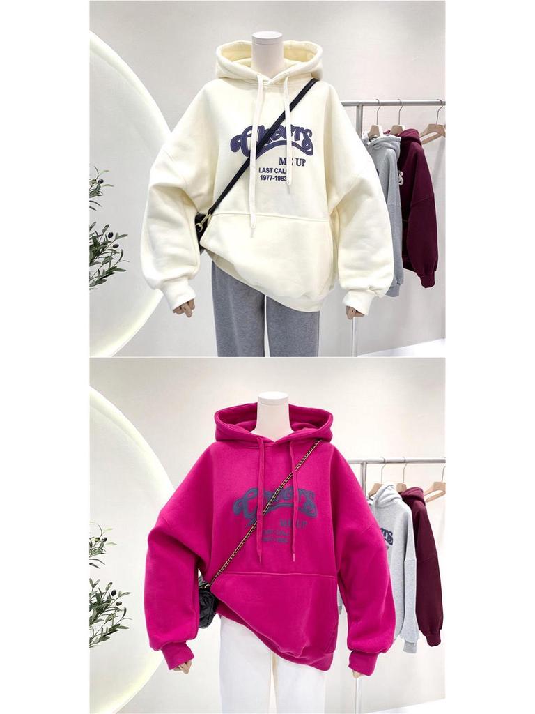 Women's Fleece-Lined Hoodie: Ulzzang Loose-Fit, Korean Style, Autumn/Winter 2025 Trend.