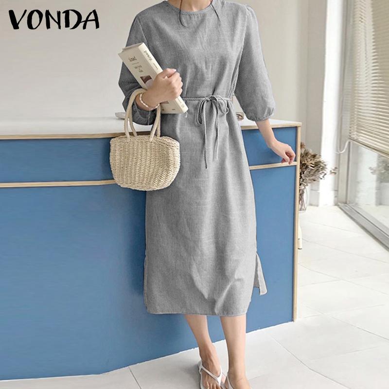 

VONDA летнее женское длинное платье в полоску с пышными рукавами