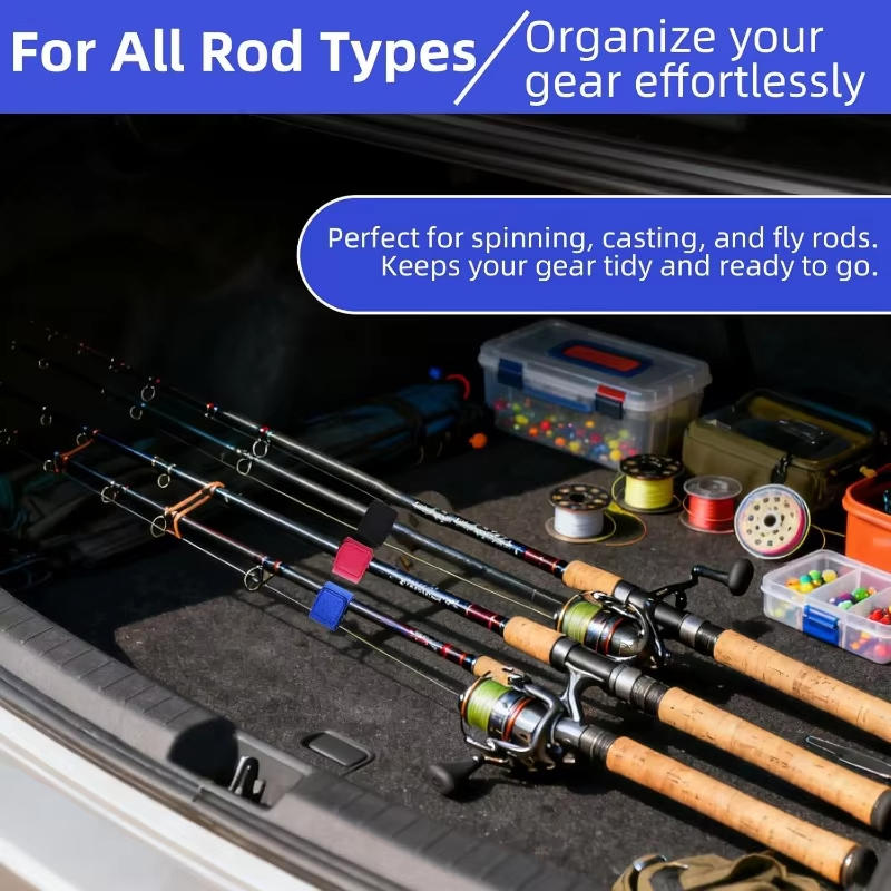 5Pcs Durable Elastic Fishing Rod Tie Band Adjustable Hook and Loop Strap for Outdoor Fishing Gear Organization