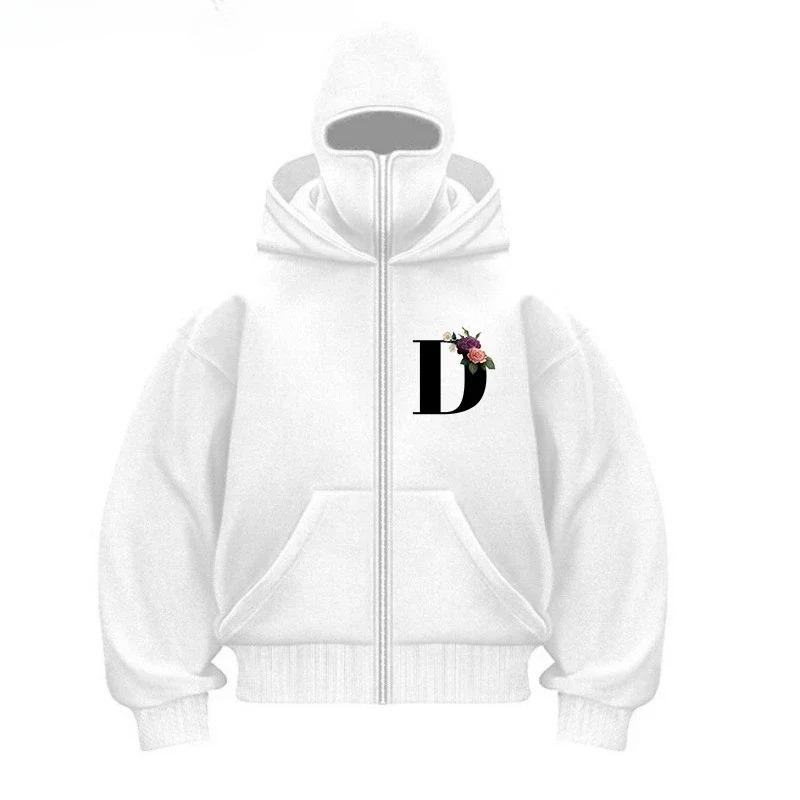 Hip Hop Double Hat Zipper Hoodie Balaclava Hooded Jacket High Street Fashion Letter Print Autumn Winter