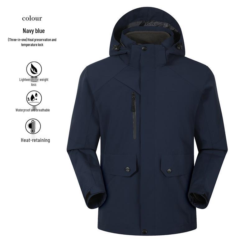 Unisex Windproof Waterproof 3-in-1 Logo Windbreaker Jacket with Detachable Coat for Couples