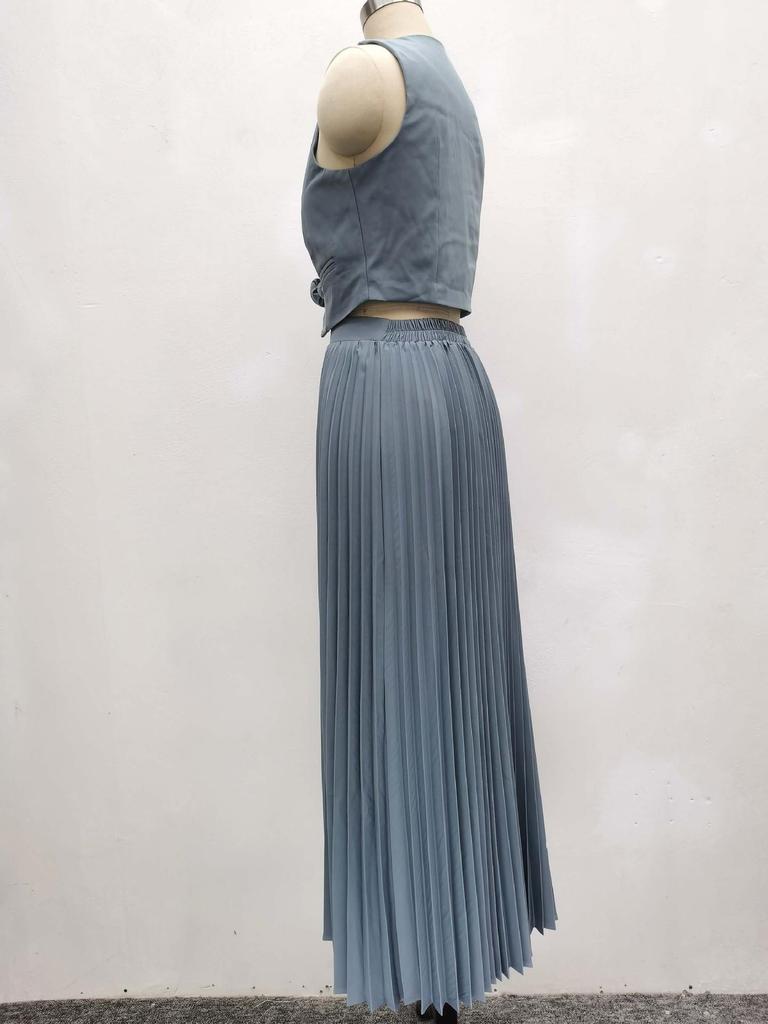 2025 African Style Women's Sleeveless Vest & Pleated Long Skirt Two-Piece Summer Set