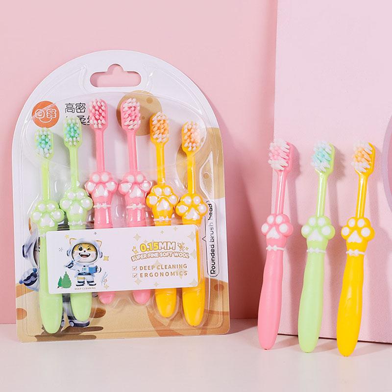 High End Soft Bristled Toothbrush For Children's Cartoon Cat Claw Design Soft Rubber Brush Handle Kids Household Toothbrush Set