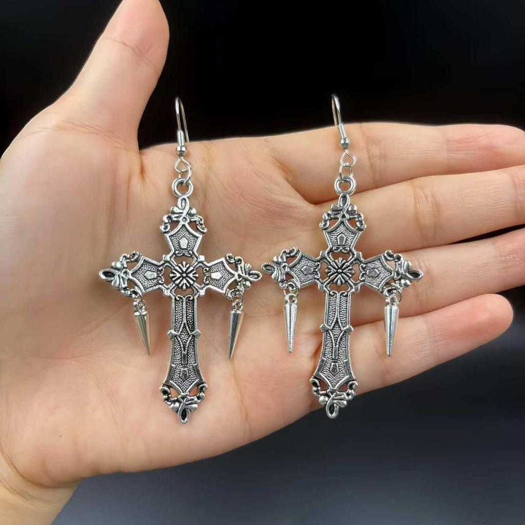Original Gothic Punk Rivet Cross Pendant Earrings - European & American Popular Dangle Earrings